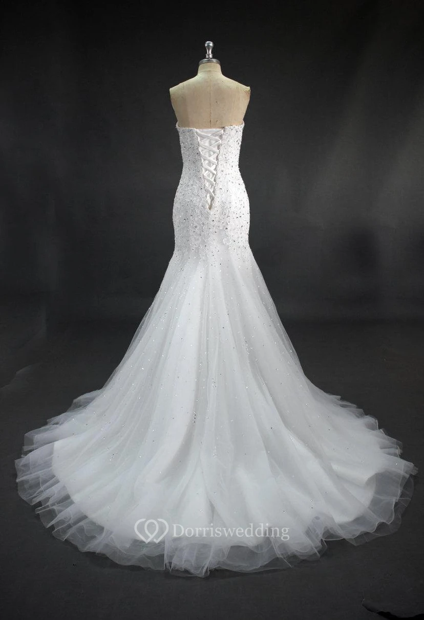 Sweetheart Mermaid Lace and Tulle Bridal Dress With Beadings and Sequins view 2