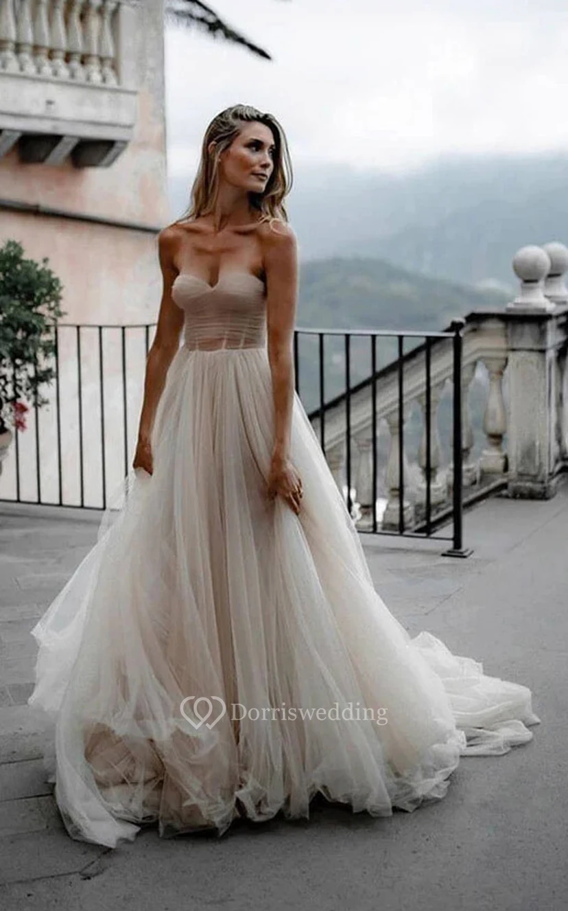 Tulle Sweetheart Ruched A-line Pleated Flowy Ethereal Wedding Dress view 3