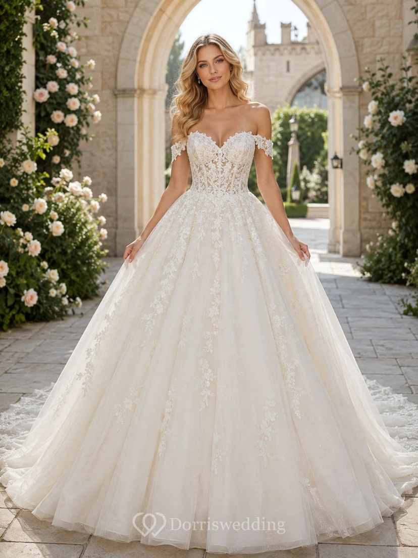Robe de mariée en satin, robe de bal bustier avec traîne chapelle