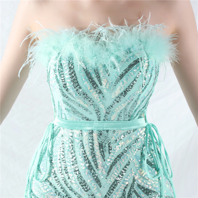 Double-Binding Rope-Binding Craft-Made Ostrich Feather Encrypted Laminated Beads High-End Evening Dress view 8