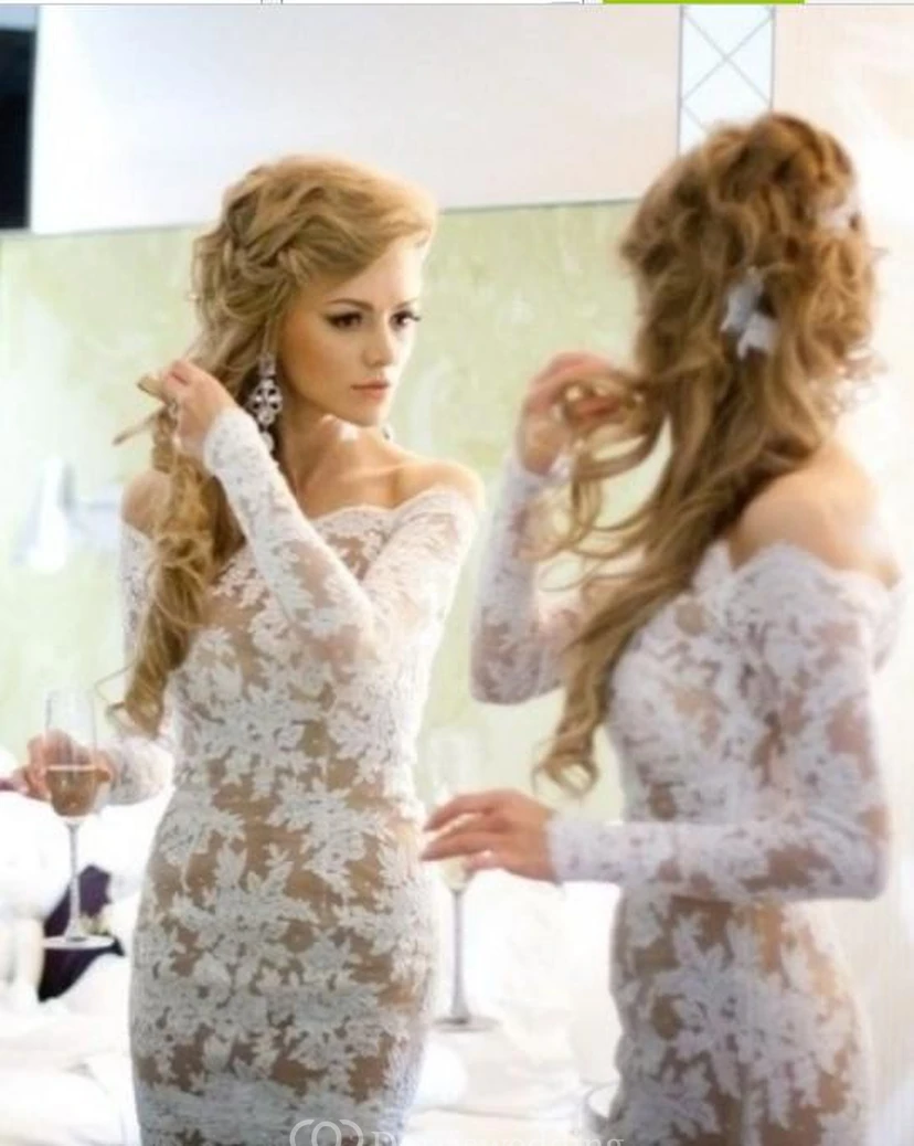 Nude Color Mermaid Lace Evening Dresses