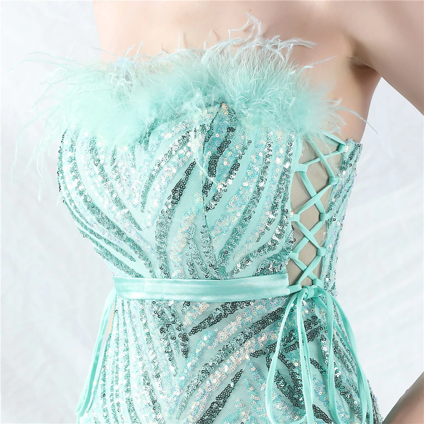 Double-Binding Rope-Binding Craft-Made Ostrich Feather Encrypted Laminated Beads High-End Evening Dress view 9