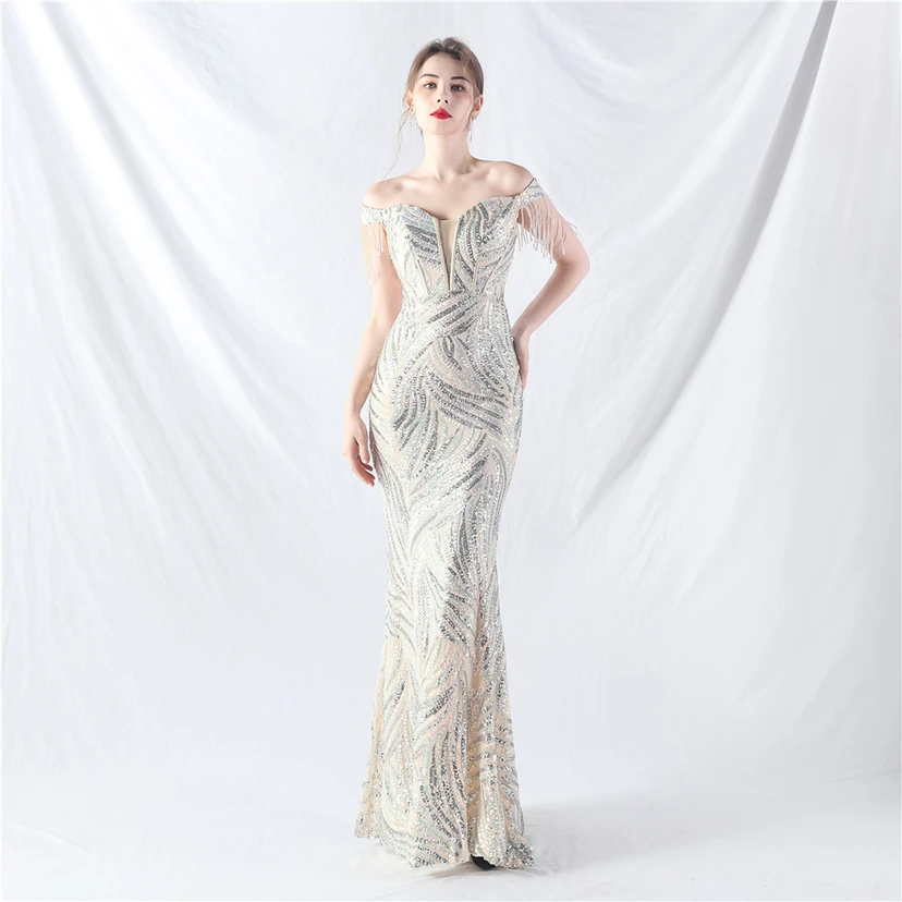 Palace Herringbone Waist Strap Heavy-Crafted Beaded High-End Evening Dress view 31