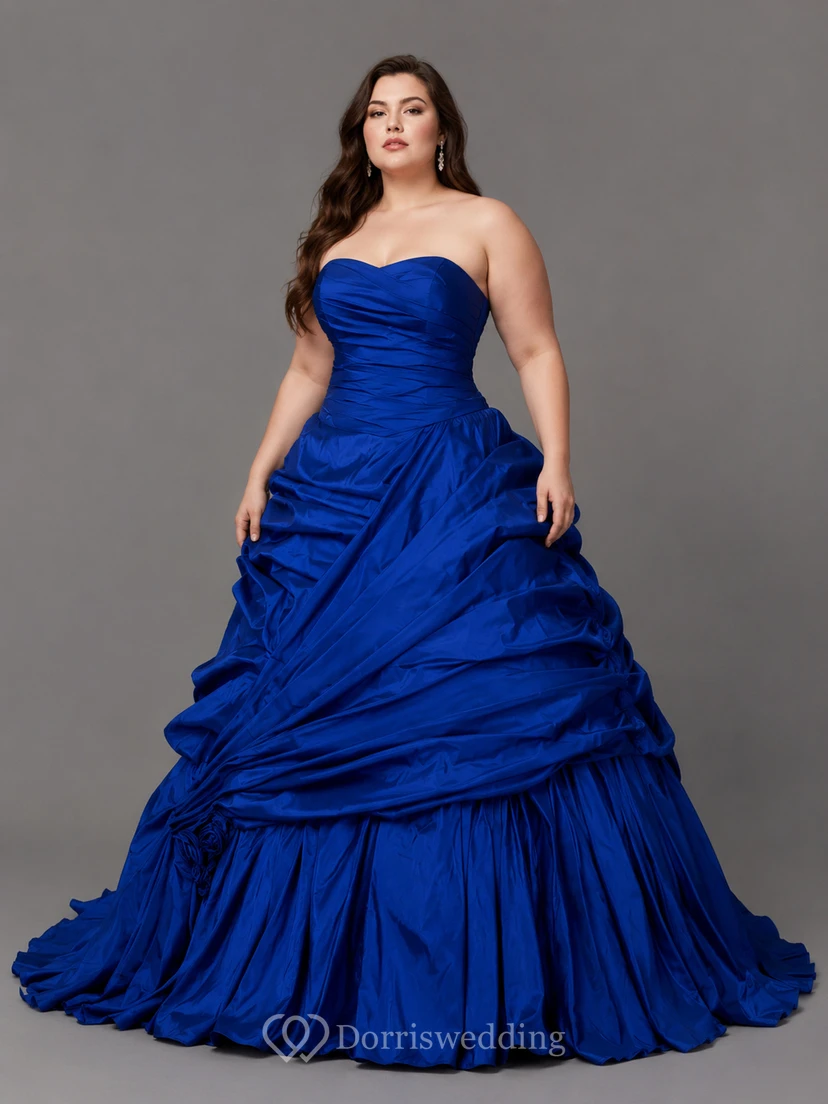 A-Line Maxi Sweetheart Pleats Zipper Lace-Up Back Lace Taffeta Dress view 4
