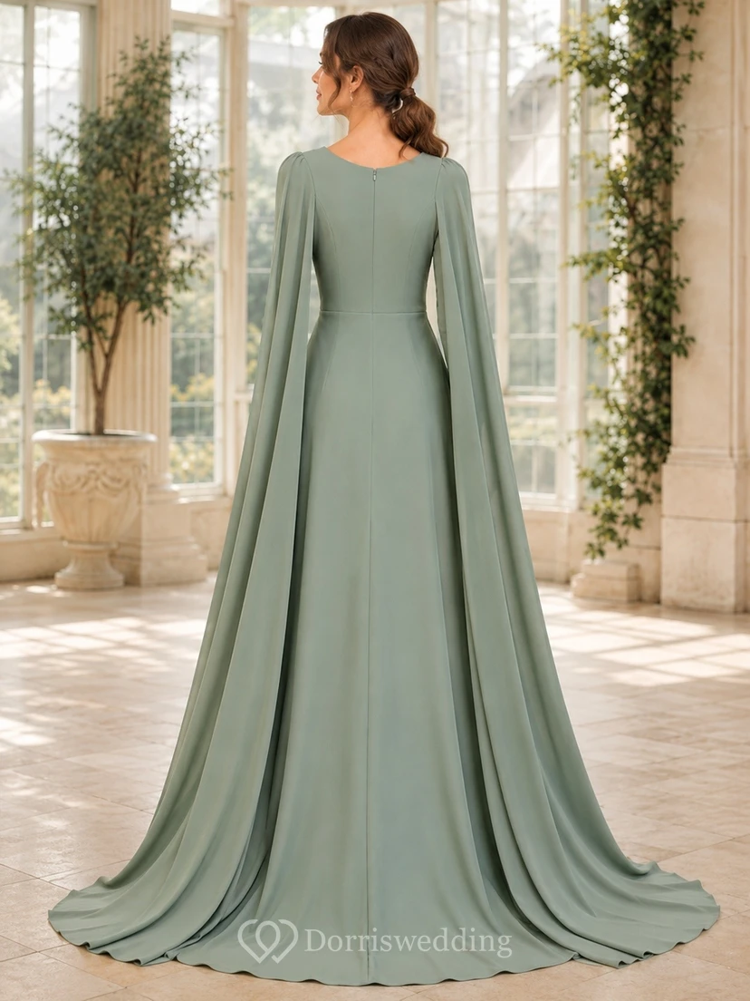 Vestido de novia sencillo de corte A con escote redondo y mangas largas view 2
