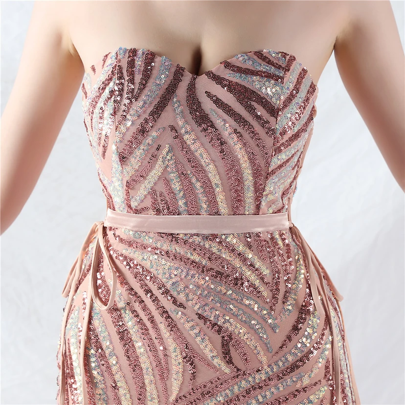 Vestido de noche con tirantes, top tipo tubo y lentejuelas apiladas encriptadas, con método de doble atado de cuerda. view 37