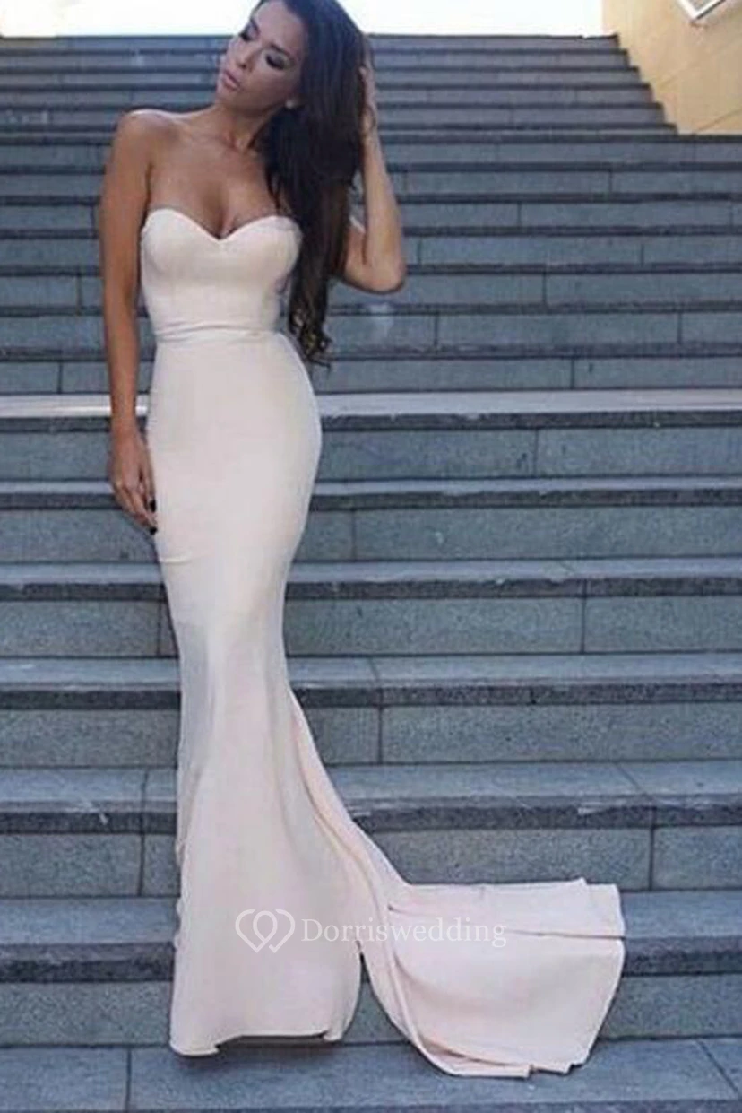 Mermaid Trumpet Satin Sweetheart Sleeveless Open Back Backless Zipper Dress