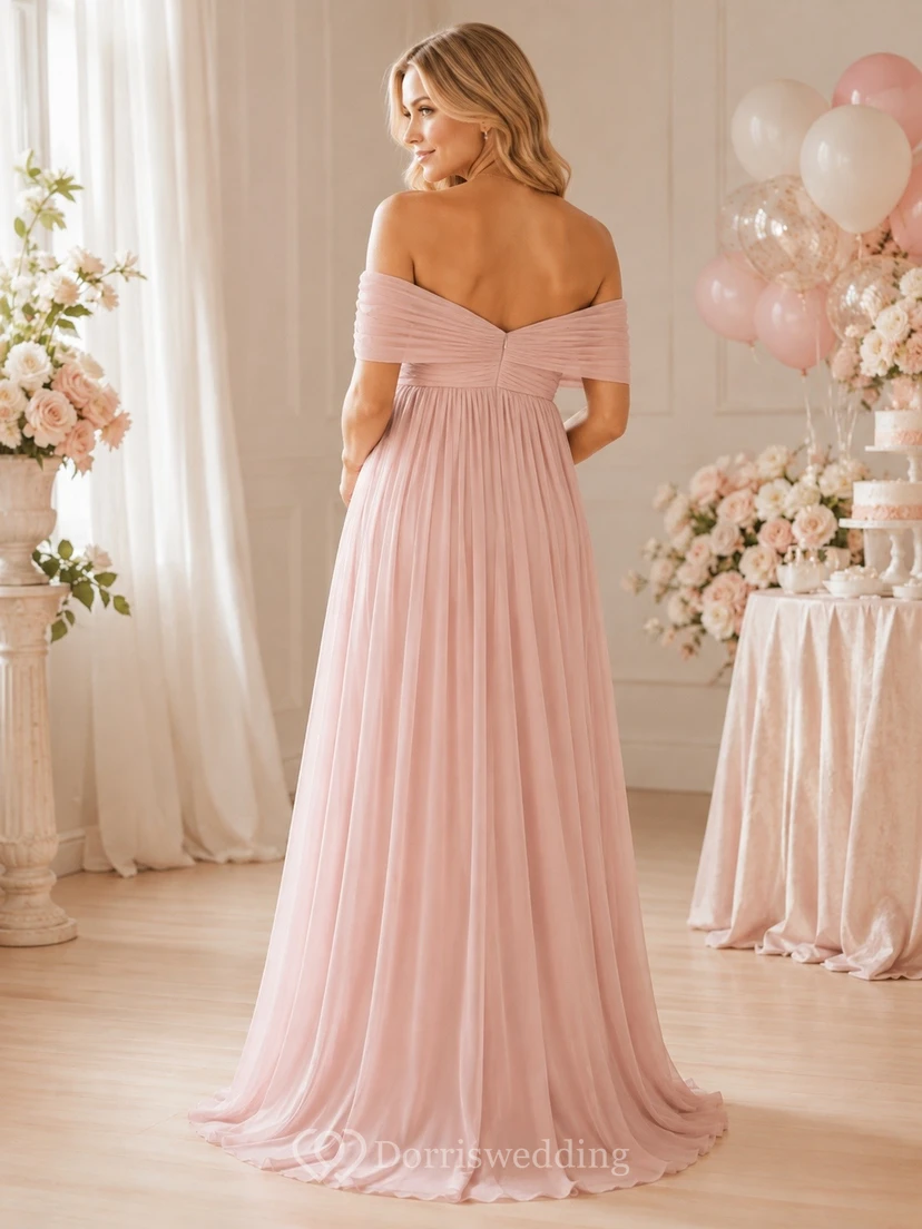 Maternity Off Shoulder Romantic Chiffon Empire Floor Length Baby Shower Dress view 2