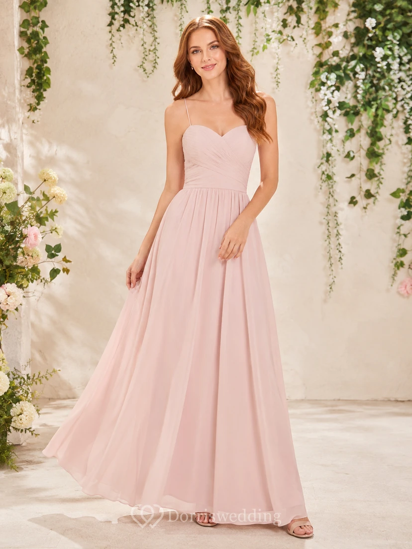 Blush spaghetti strap sweetheart chiffon floor length A-line dress