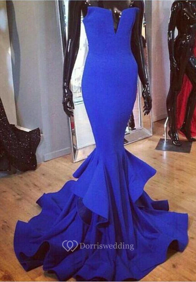 Robe de soirée sirène bleu roi pour femme, élégante et magnifique, disponible en ligne.