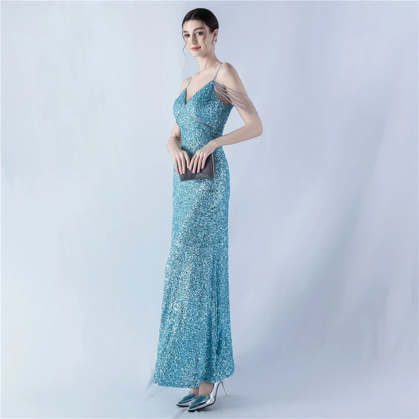 Sling A-Line Large Swing Mesh Sequin Evening Dress view 69