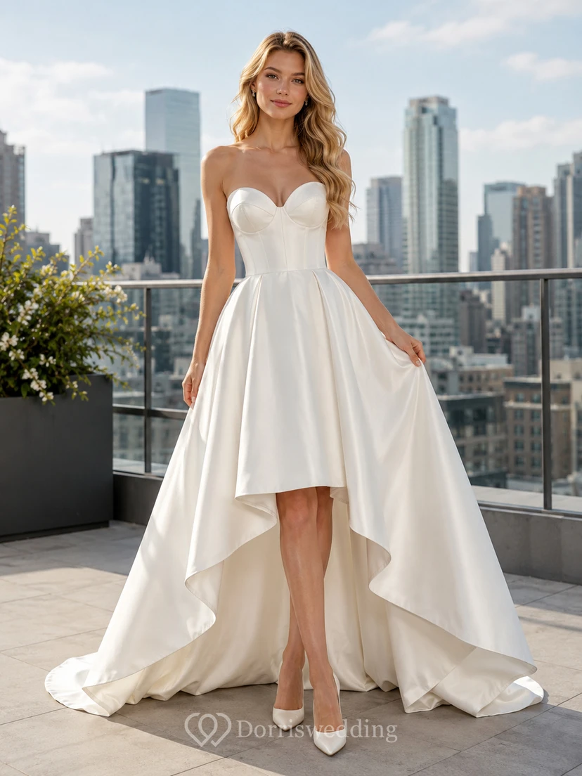 Structured Satin High Low Modern City Wedding Dress