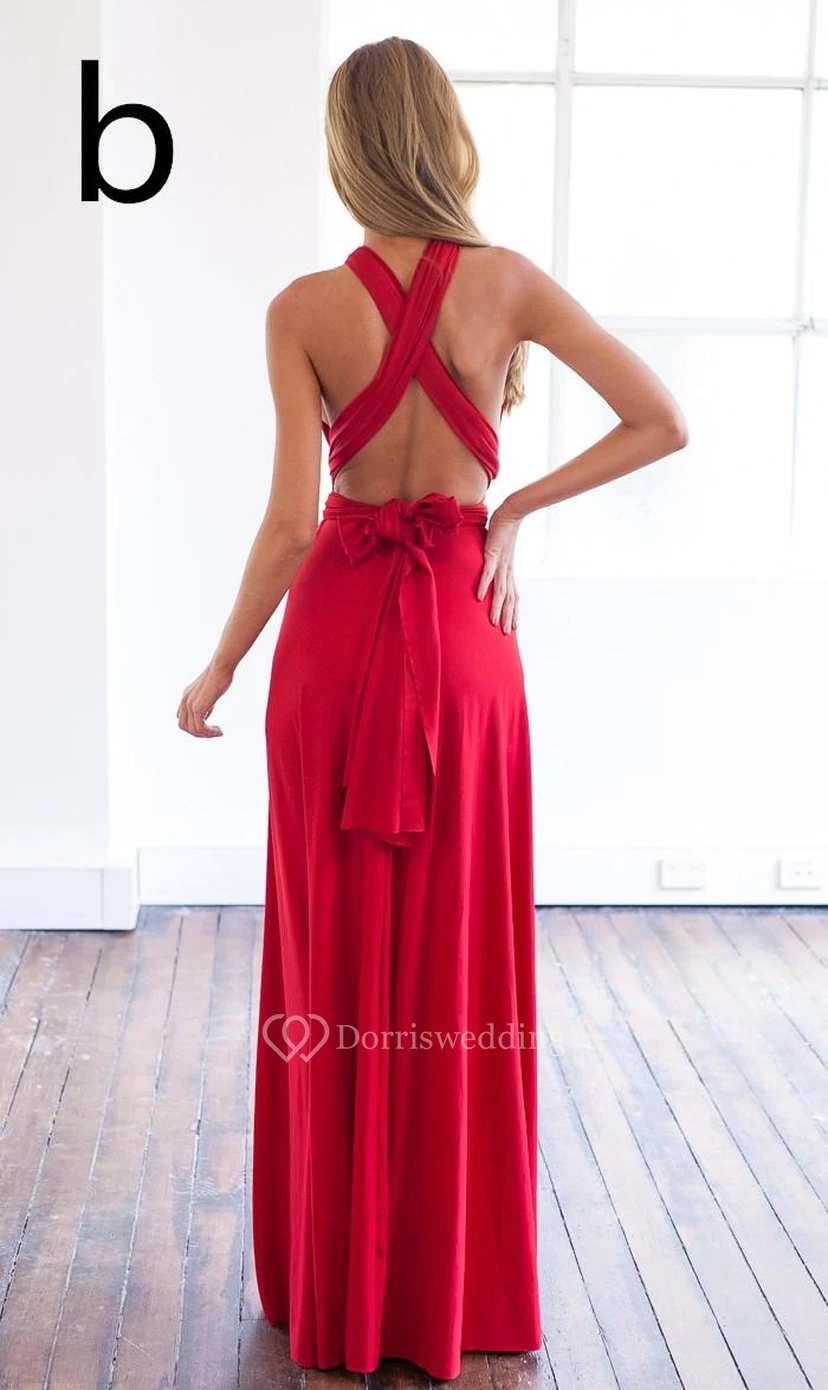 Sexy A-line Sleeveless Red Detached Prom Dress Floor-length view 4