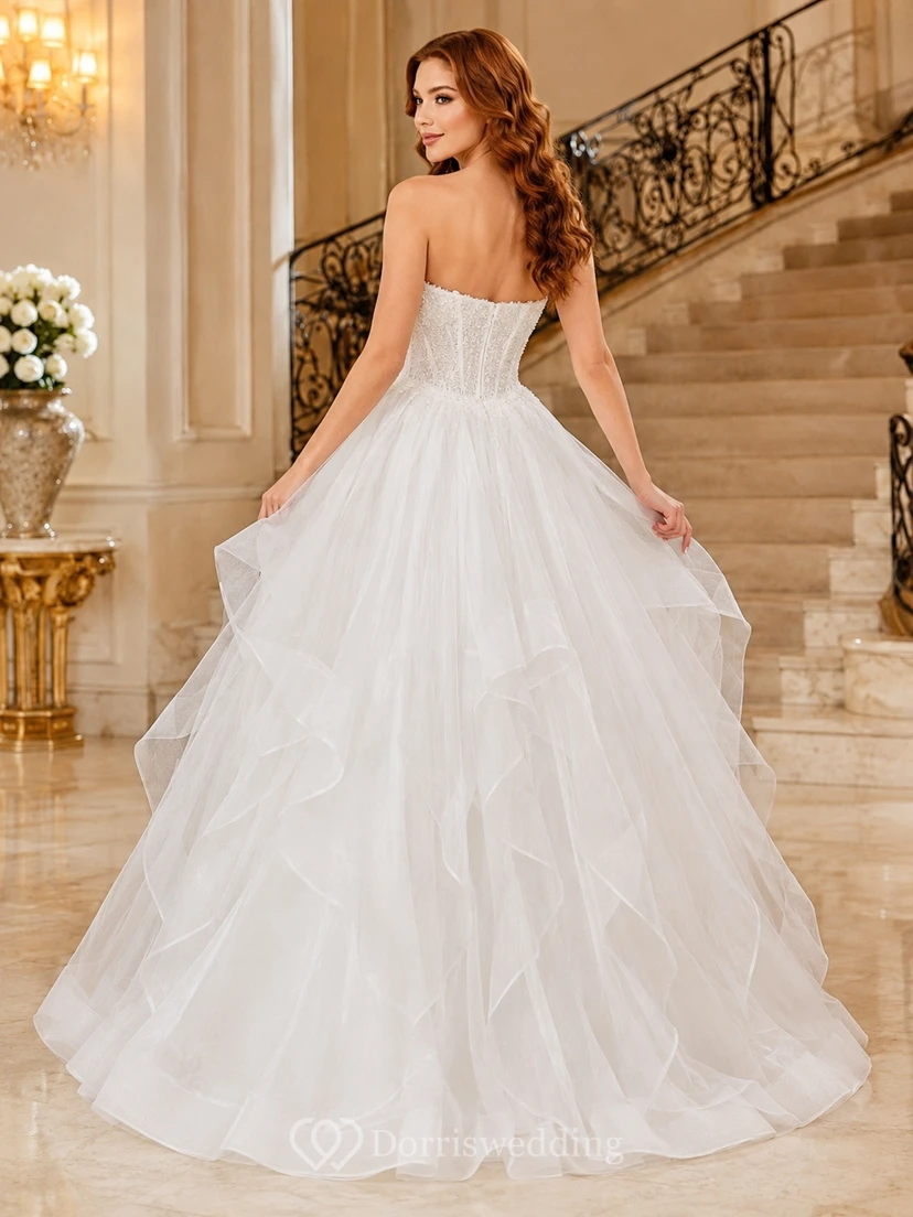 Layered Tulle Sweetheart Tiered Ball Gown Floor-length Prom Dress view 2