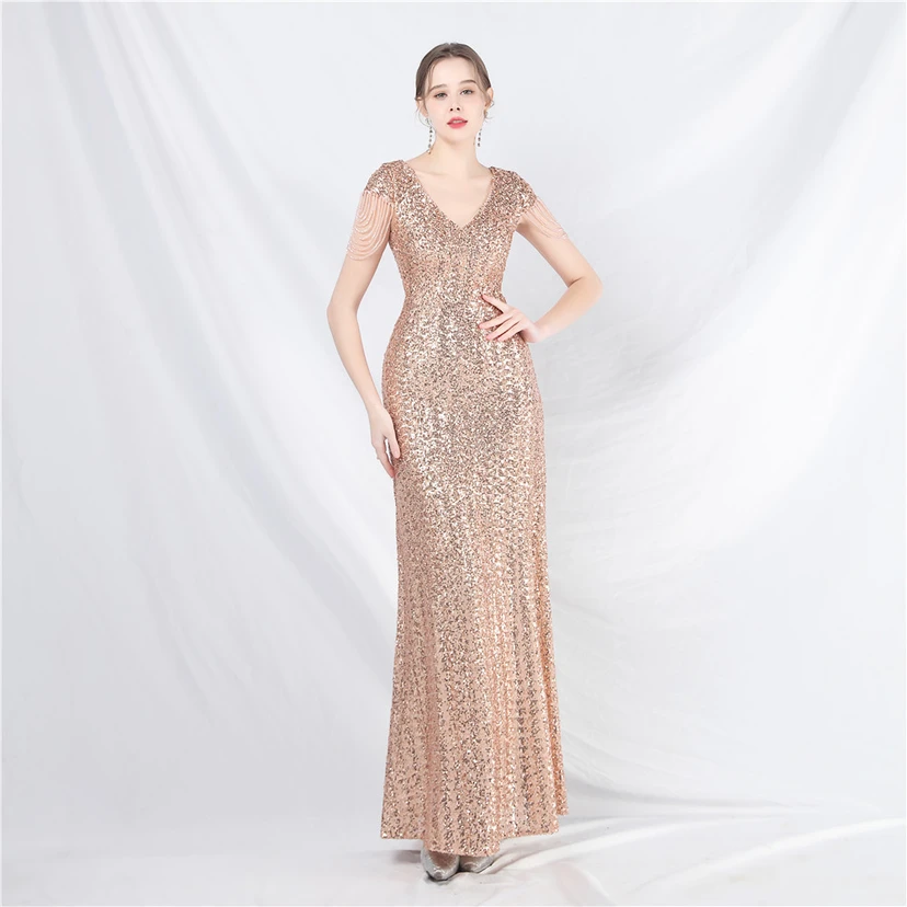 A-Line Big Swing Dress Craft Sequined Long A-Line Evening Dress view 56