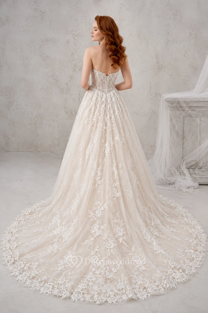 Strapless Lace Ball Gown Wedding Dress view 2