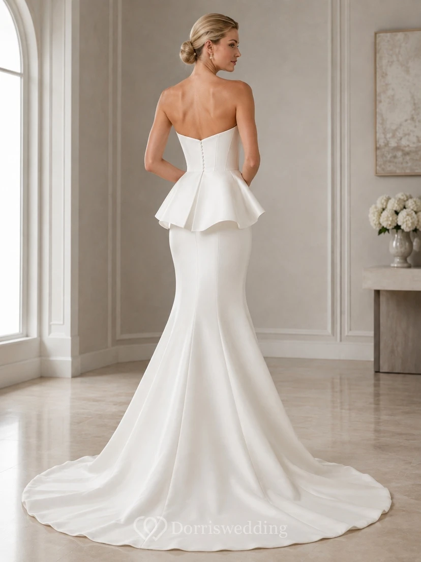 Mermaid Square Modern Neck Satin Bridal Classic Wedding Dress view 2