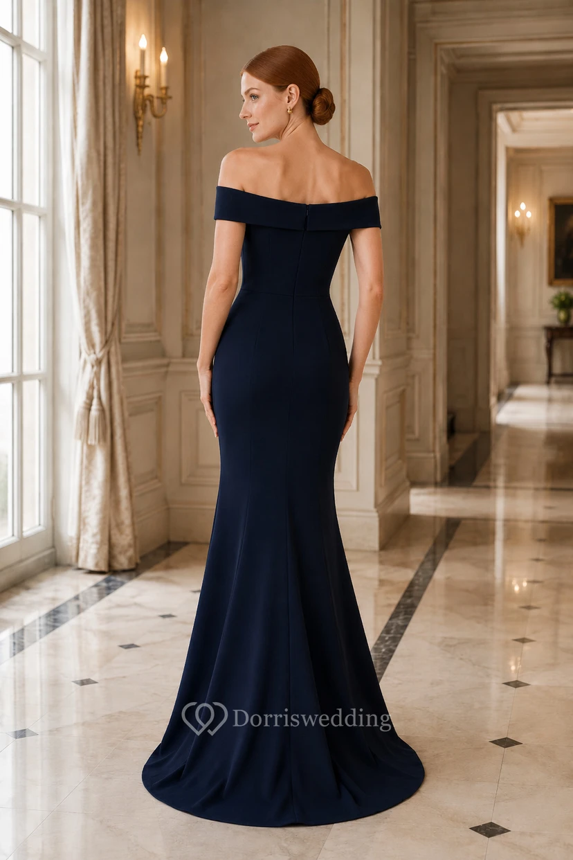Dunkelblaues schulterfreies Meerjungfrauen-Abendkleid view 2