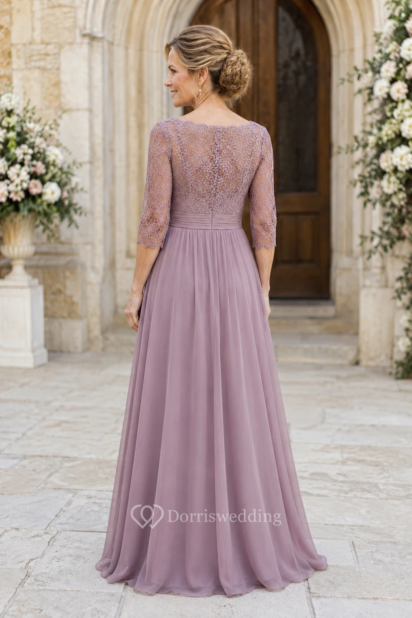 Mutterkleid in Altrosa mit Bateau-Ausschnitt aus Chiffon und A-Linie view 2