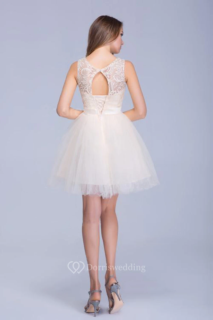Modern Illusion Sleeveless Tulle Homecoming Dress With Lace Bowknot view 2
