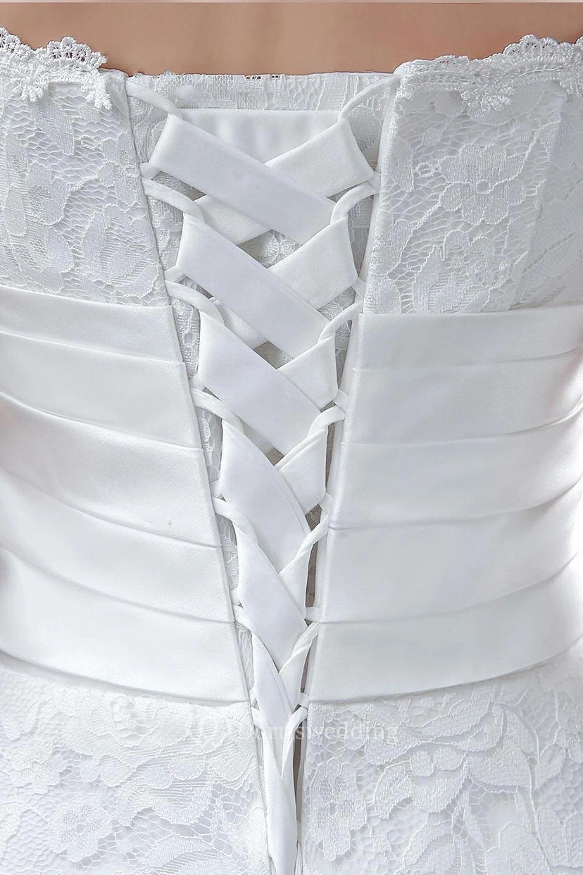 Delicate Lace Flower Strapless Tea Length Wedding Dress A-line Sleeveless Lace-up view 3