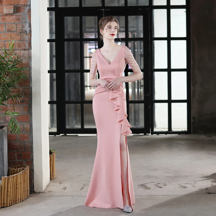 Toast Dress Bride Long Sling Thank-You Banquet Slim Fishtail Skirt Wedding Car Model Exhibition Dress video preview
