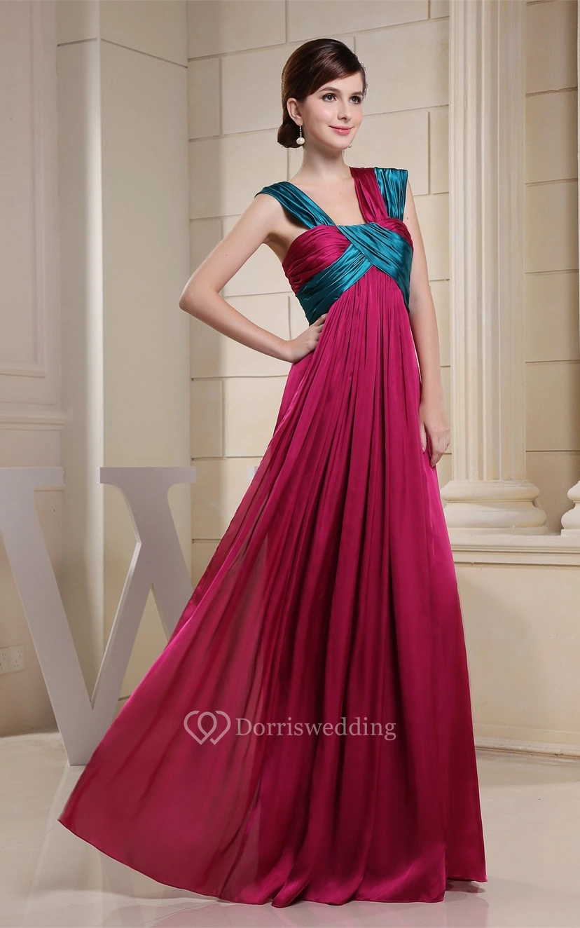 Strapped Chiffon Maxi Empire Dress With Pleats view 3