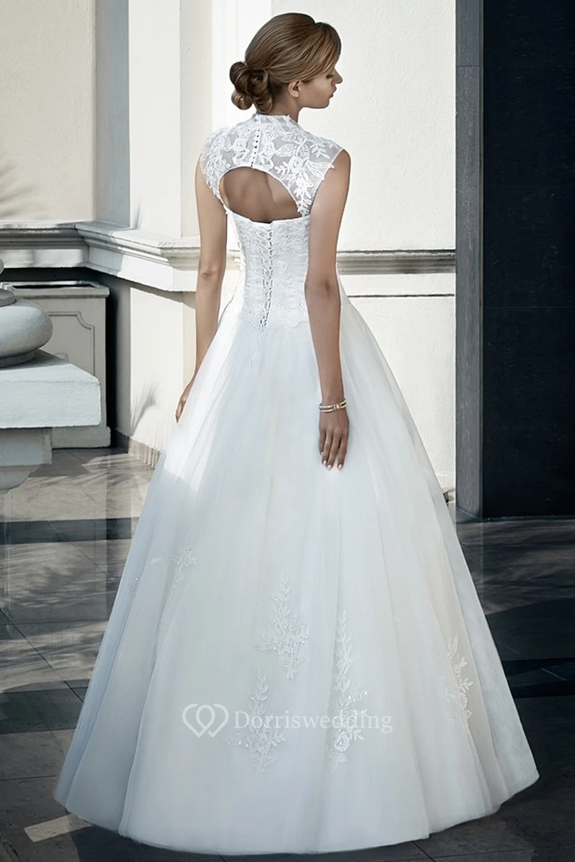 A-Linien-Hochzeitskleid im Queen-Anne-Stil aus Tüll und Spitze mit Applikationen view 2