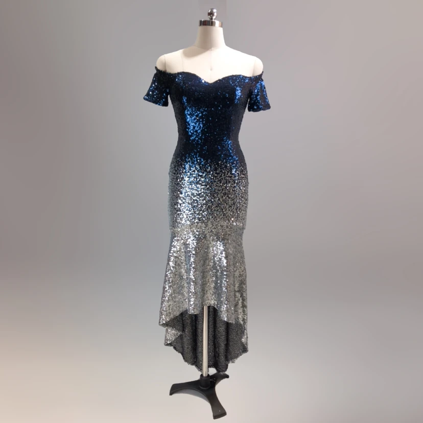 Robe asymétrique à manches courtes, style européen et américain, sequins dégradés, robe de soirée de mariage ou de banquet. view 14