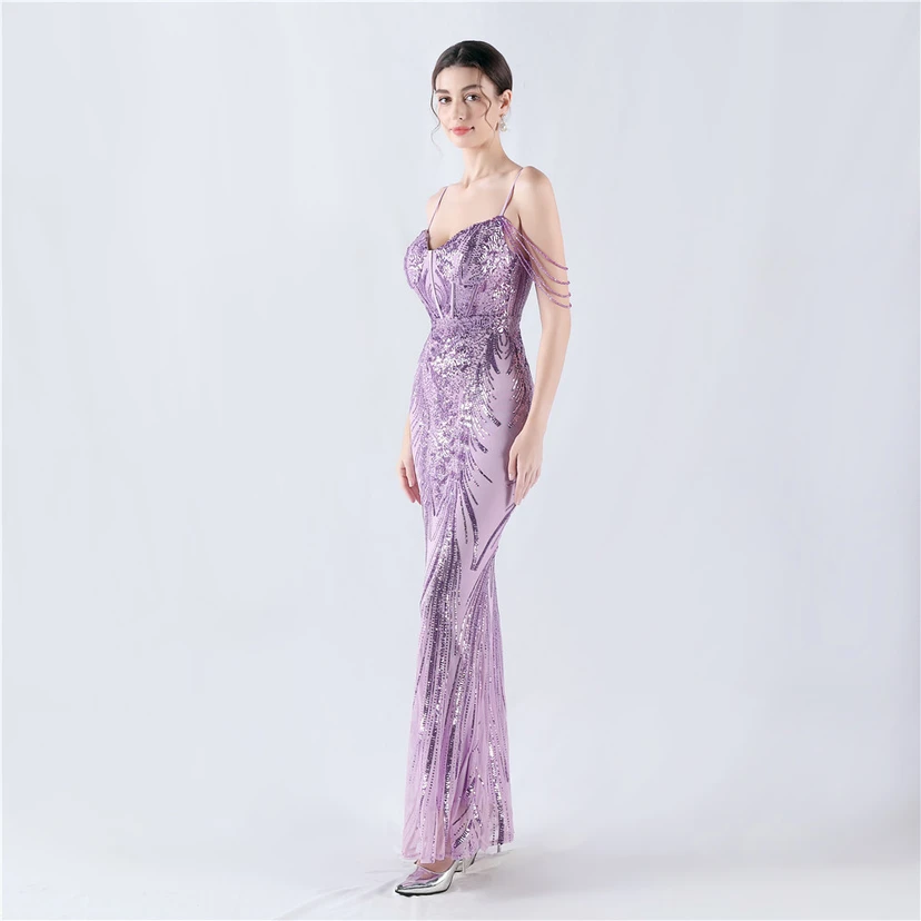 Waist-Reduced Fishbone Shaping Positioning Flower Sequined Anchor Sexy Beaded Suspender Evening Dress view 53
