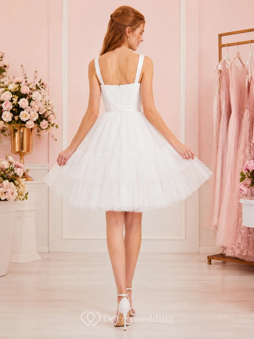 White Sweetheart Straps Sleeveless Tulle Flowergirl Party Dress view 2
