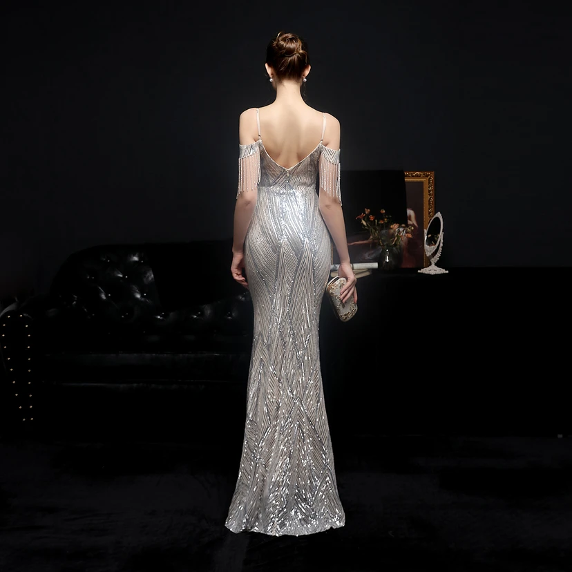 Sequined Fishtail Long Dress Performance Internet Celebrity Event Banquet Car Model Etiquette Evening Dress view 42