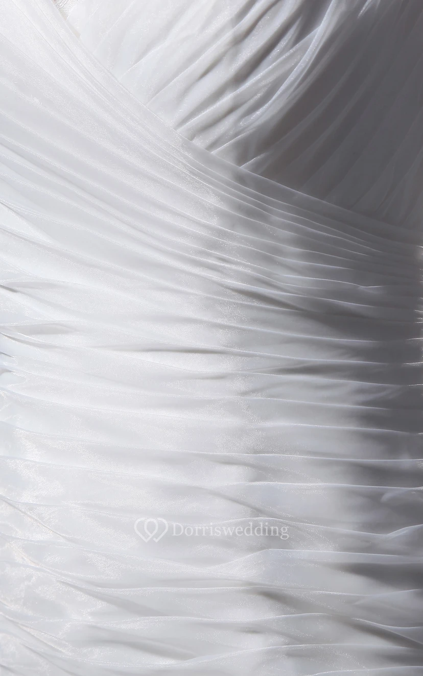 Robe trapèze à fronces croisées de style Queen Anne avec superposition de tulle view 4