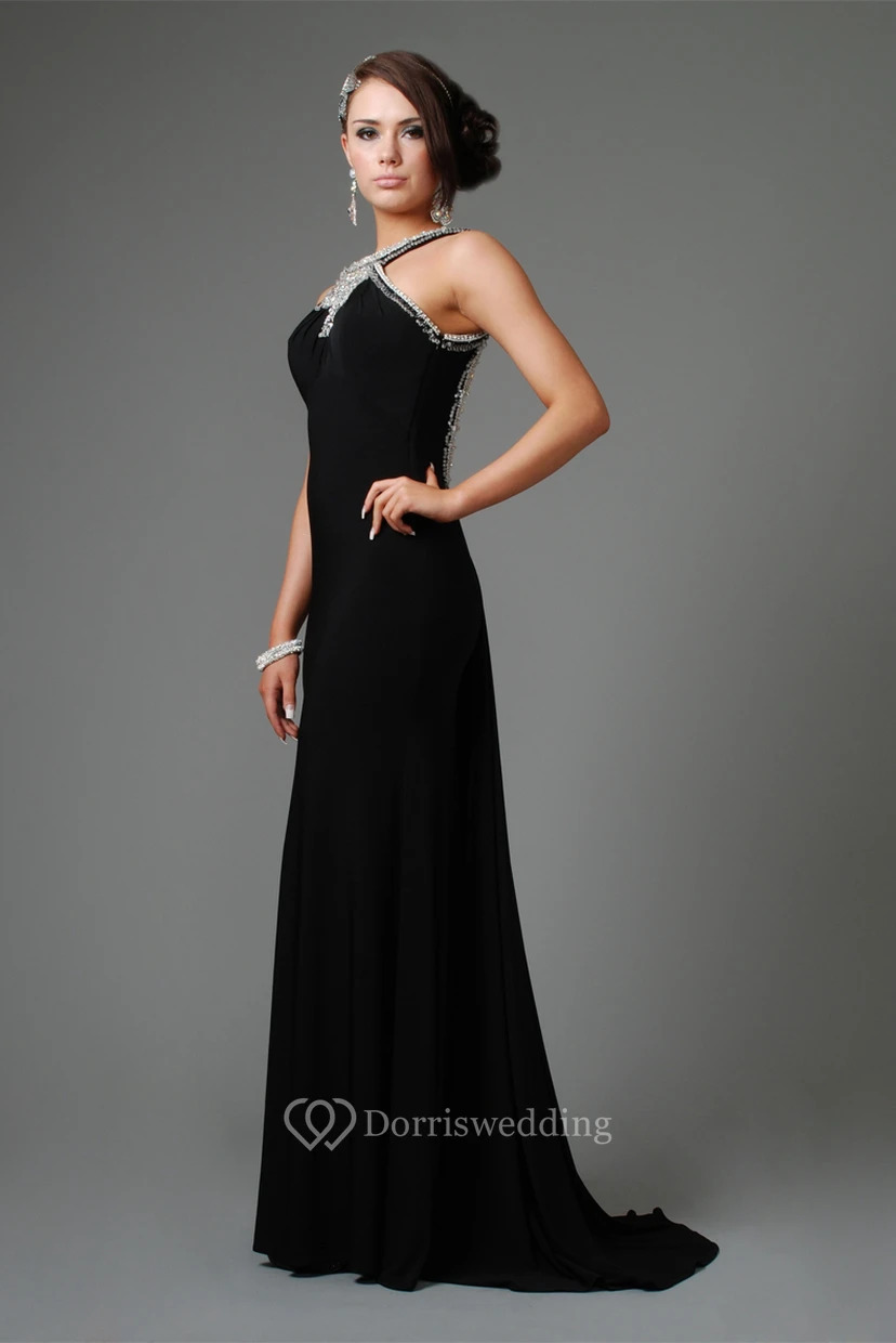 Jewel Neck Beaded Sleeveless Chiffon Evening Dress view 3
