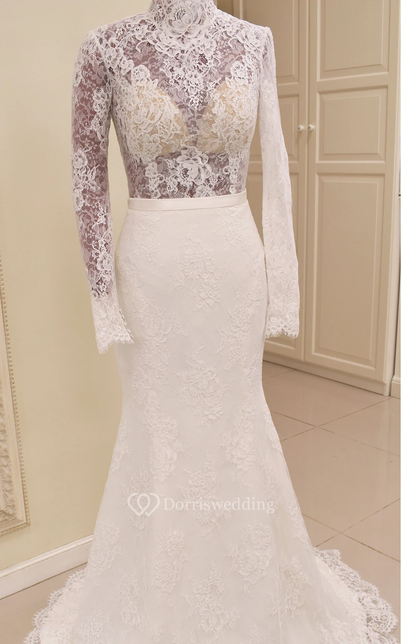 Vestido de novia ajustado de encaje con mangas largas | Body de novia de encaje view 11