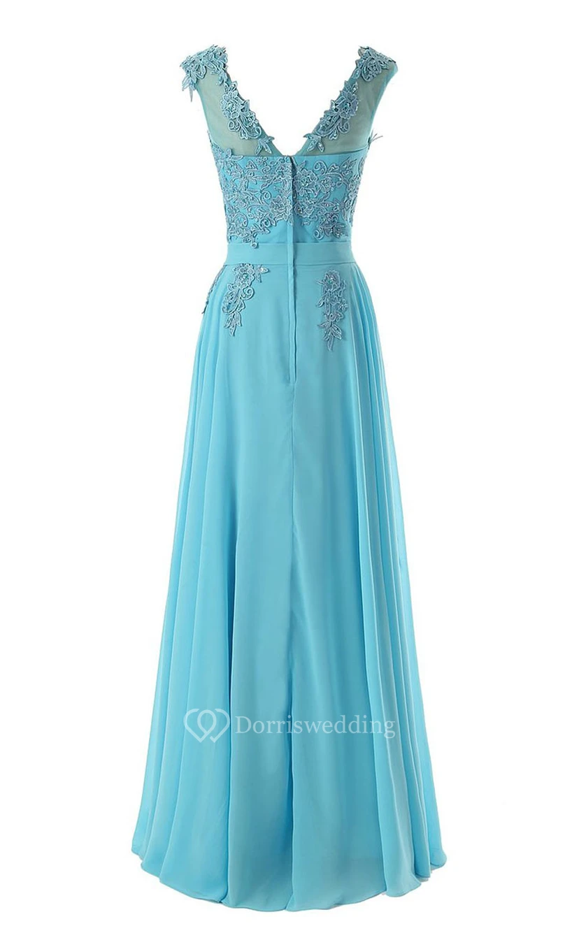 Full Length Flower Appliques Gown With Low-v Back view 3