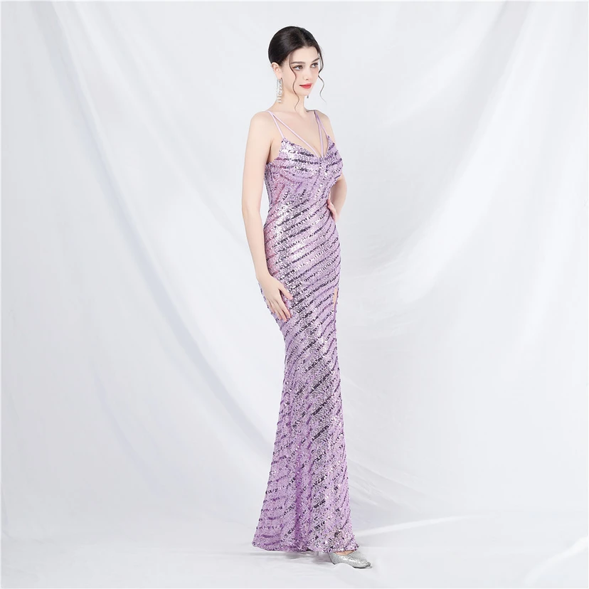 Fashionable Women'S Suspender Low-Cut Sequined Evening Dress view 54