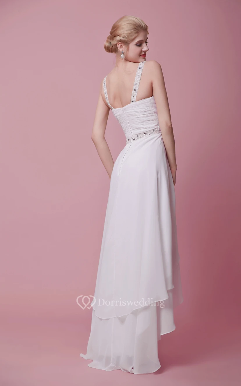 Robe en mousseline scintillante sans manches, asymétrique à bretelles view 3