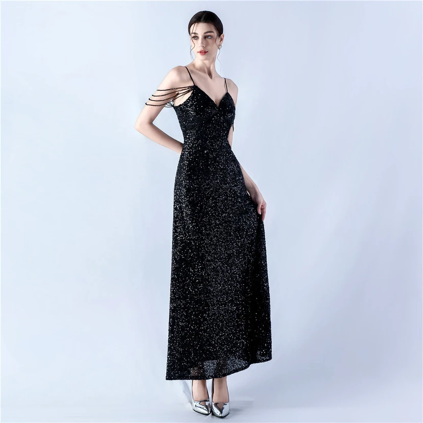 Sling A-Line Large Swing Mesh Sequin Evening Dress video preview