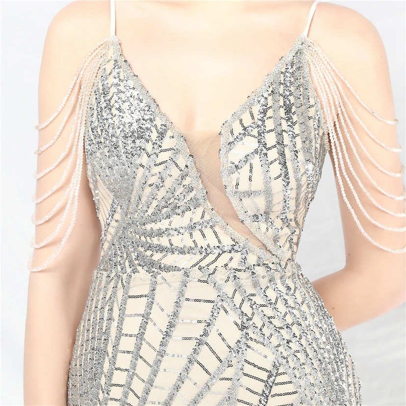 Robe de soirée ultra-résistante à rayures perlées et sequins view 37