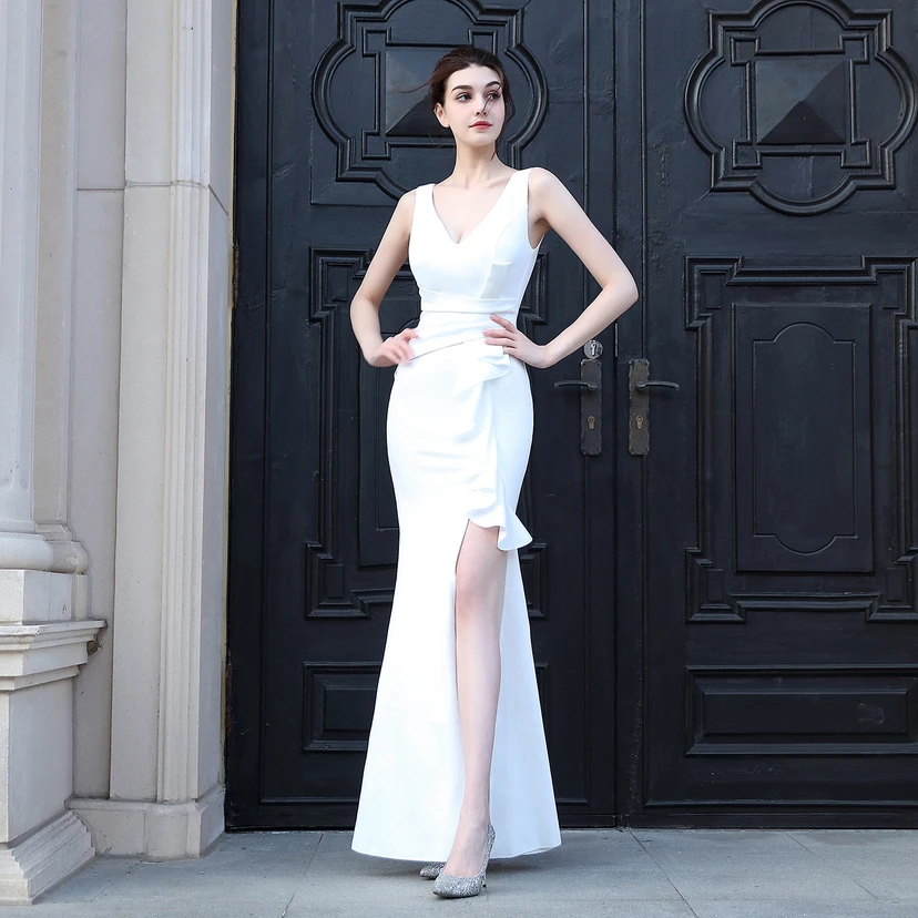 Toast Dress Bride Long Sleeveless Red Thank You Banquet Slim Fishtail Skirt Wedding Car Model Exhibition Dress view 31