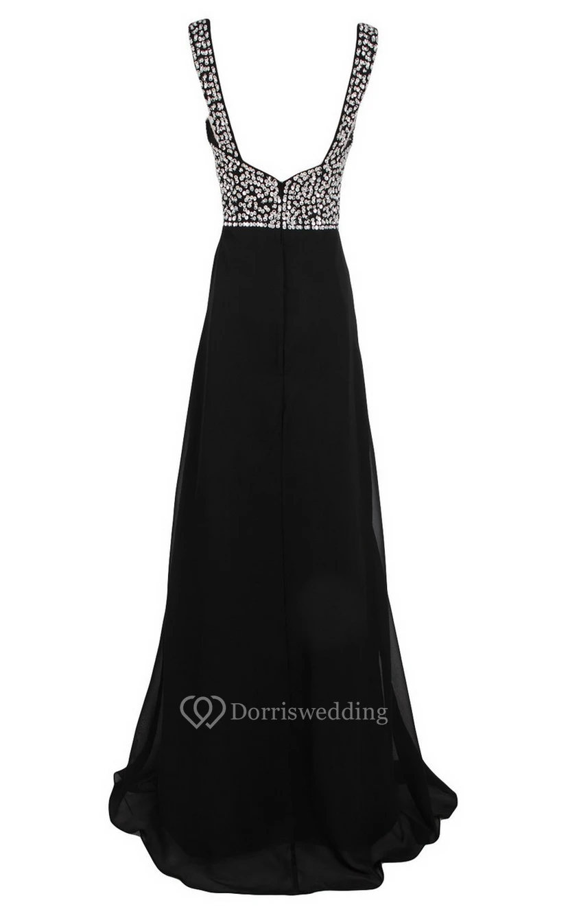 Sleeveless V-neck Empire Long Chiffon Gown view 2