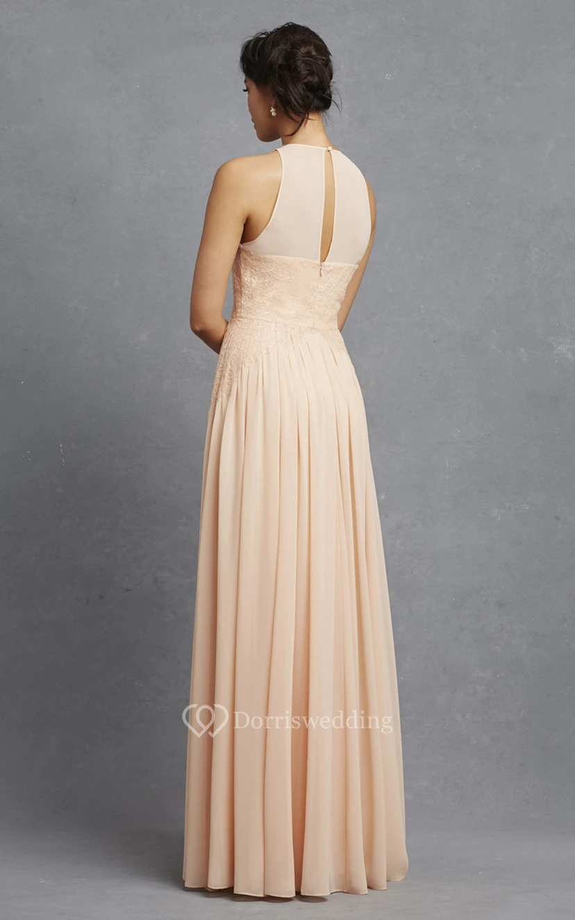 Sleeveless Long-Chiffon Dress With Lace Appliques view 3