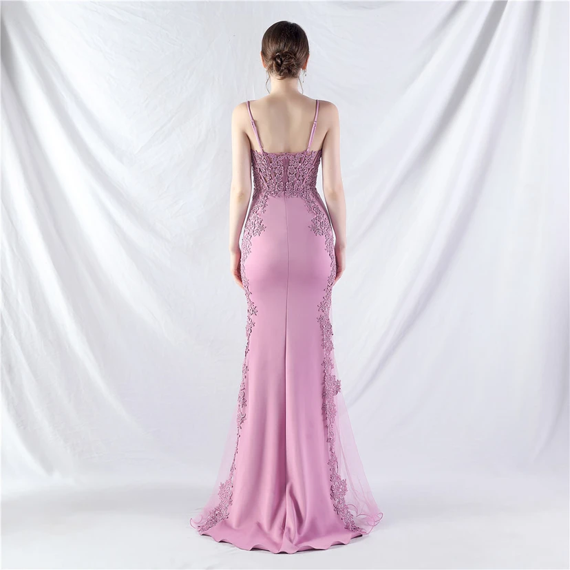 Spitzen-Abendkleid mit heißer Diamant- und Fischgrätenmuster-Weste, tiefem Taillenausschnitt, schulterfreiem Design und kurzer Schleppe view 24