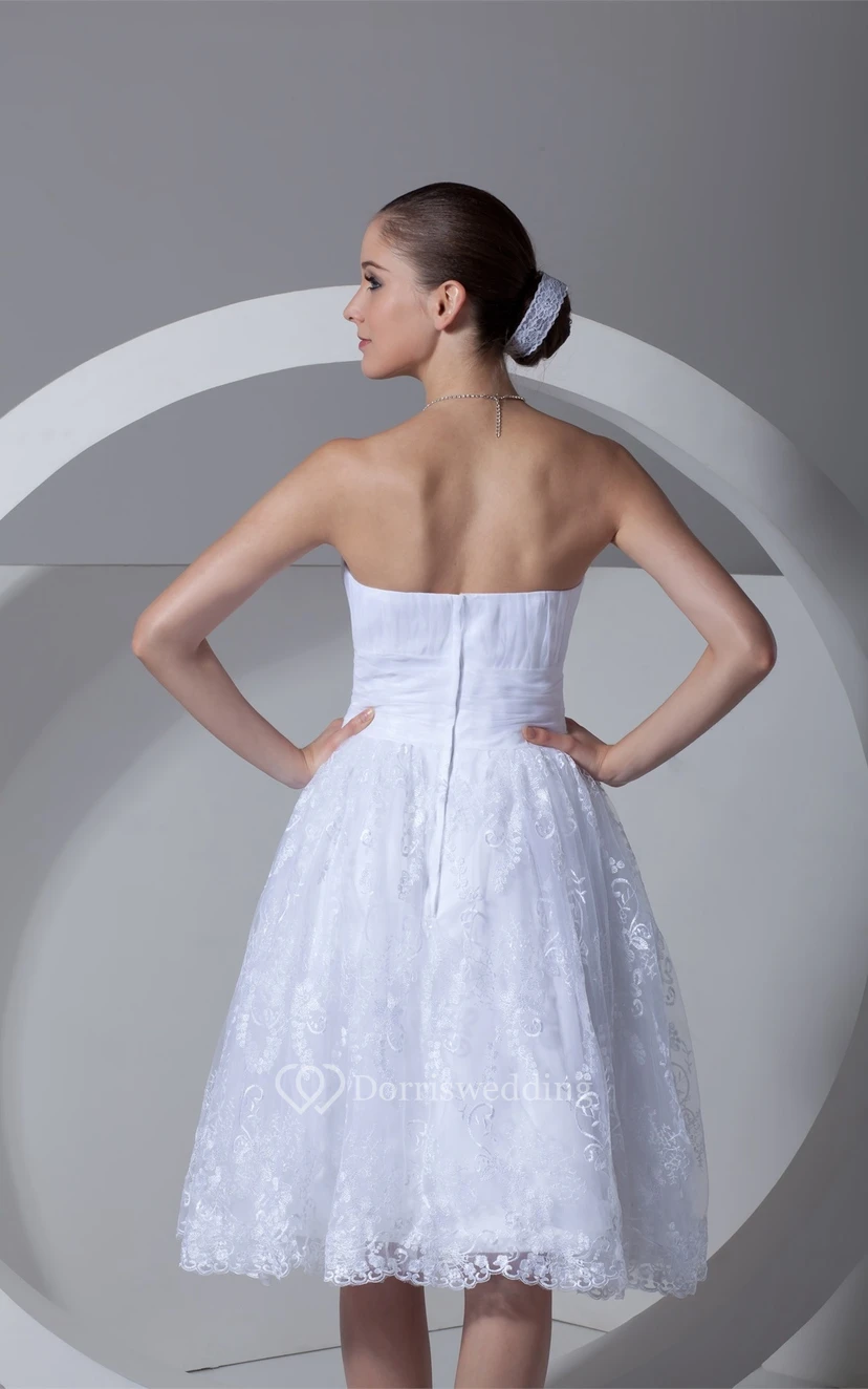 Romantic Satin Appliqued Sleeveless a Line Strapless Short Wedding Dresses view 7