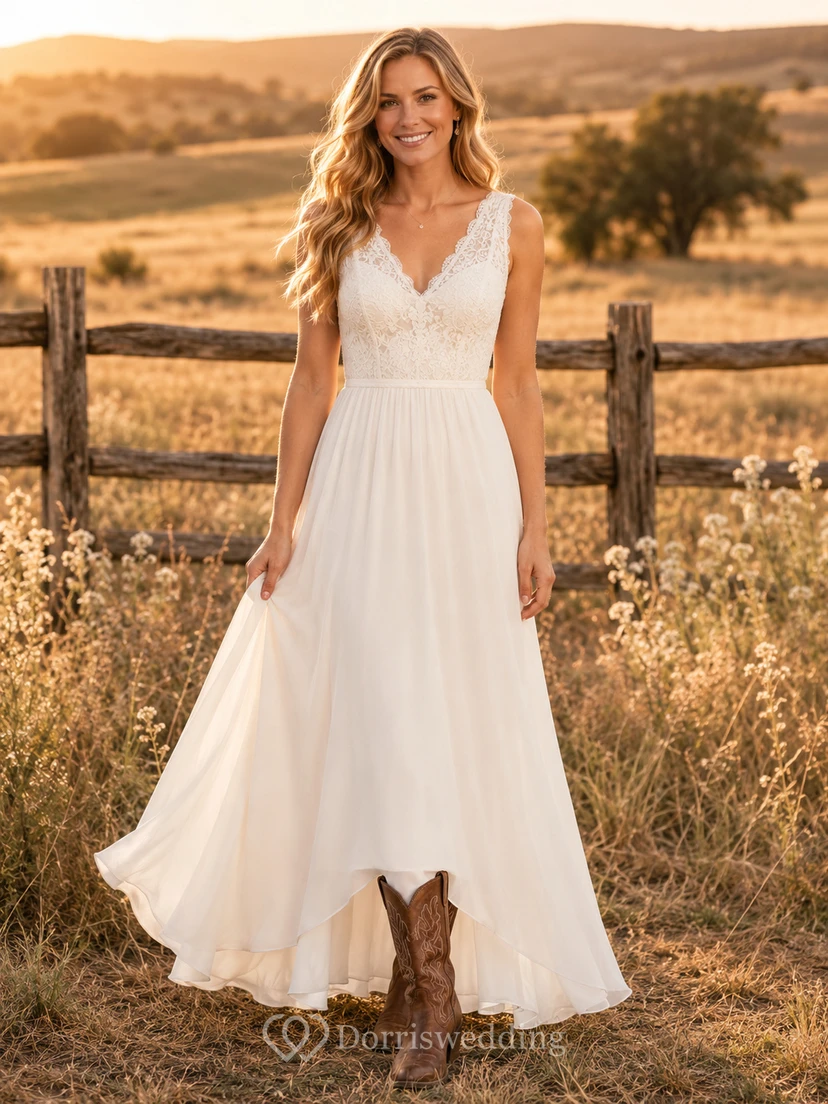 Robe de mariée de maternité, épaules dénudées, manches en dentelle, coupe trapèze, style champêtre, avec traîne