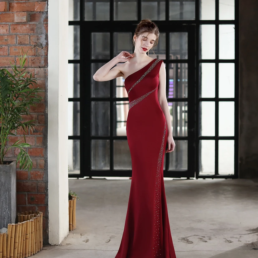 Toast Dress Bride Long One-Shoulder Thank-You Banquet Slim Fishtail Skirt Wedding Car Model Exhibition Dress view 10