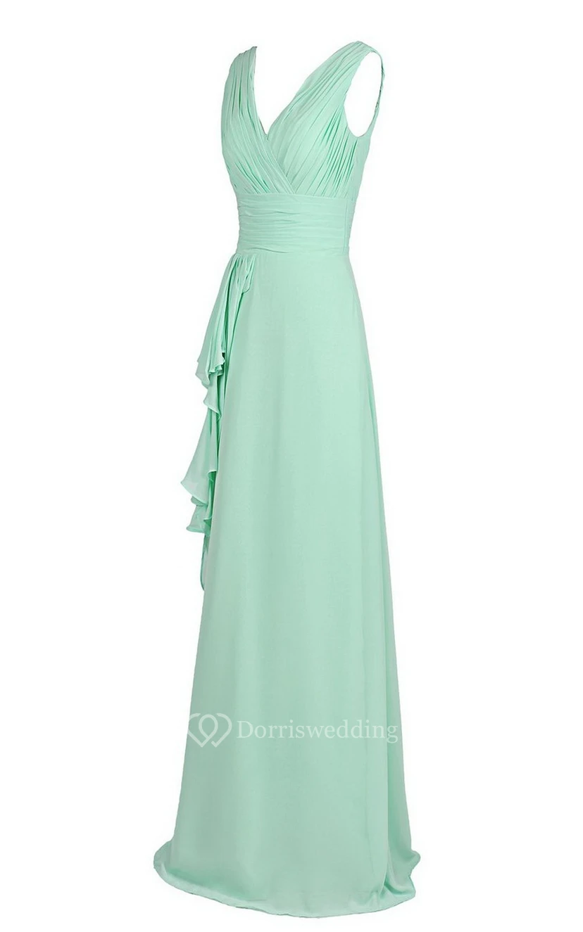 Sleeveless V-neck Gown With Draping and V-back view 3