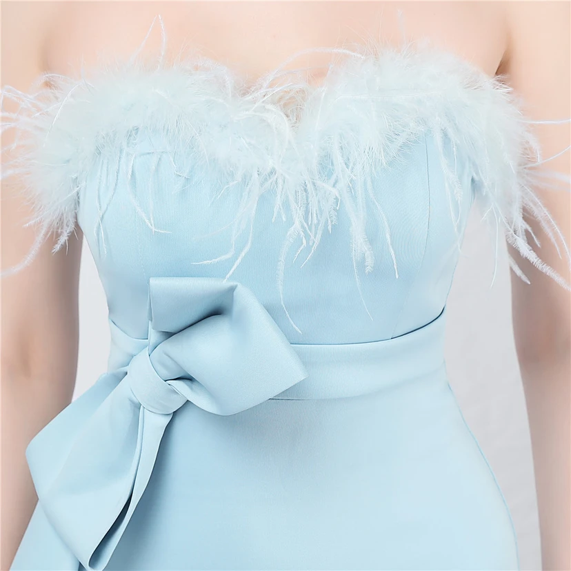 Crafted Custom-Made Ostrich Hair Off-Shoulder Tube Top Dinner Celebration Wedding Dress view 26