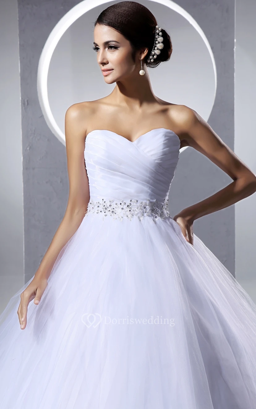 Criss-Cross Ruching Beaded Sash A-Line Ball Gown With Pleatings view 3
